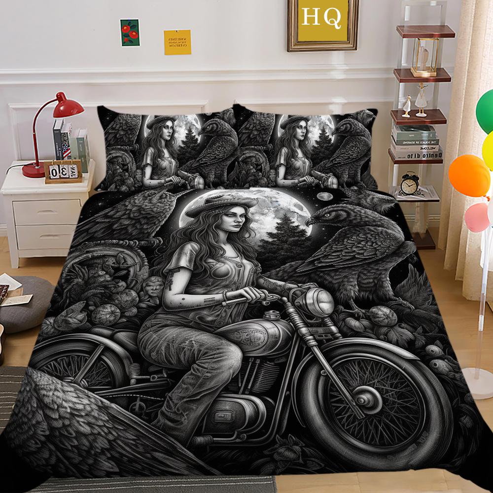 3D Beauty Skull Tisk Přehozy na postel King Size Polyester Povlak Set Design Špičkový bytový textil