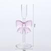 Luxury Transparent Glass High Footed Pink Big Bow Romantic Candle Holder Party Table Decoration Use Candle-stick Decent Gift