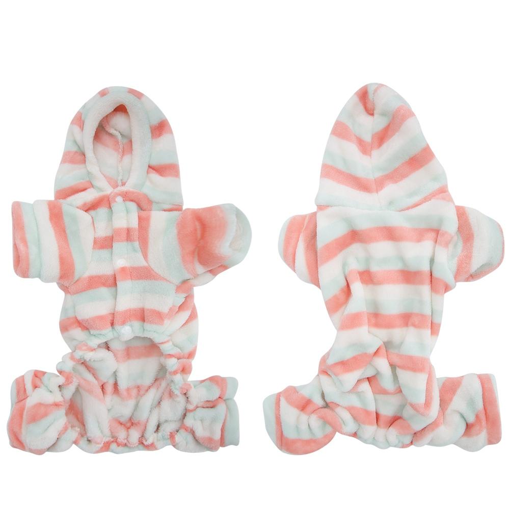 Coral Fleece Light Red Green Stripe Autumn Winter Four Feet Pet Hoodies Clothes Warm Pajamas Clothing for Dogs Cats