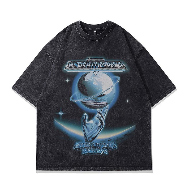 Europäisches Und Amerikanisches High Street Bedrucktes T-Shirt Gewaschen Retro Und Alt 230G Reine Baumwolle Halbärmel Vintage Herren Und Damen