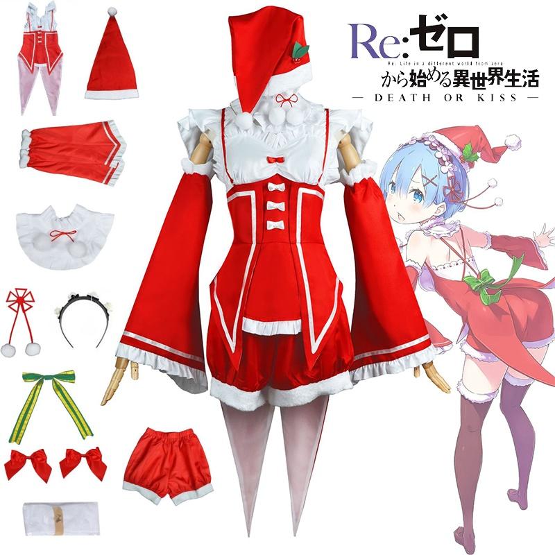 

Rem Ram Rezero Christmas Cosplay Dress Costume Santa Snow Outfit Gift Xmas S