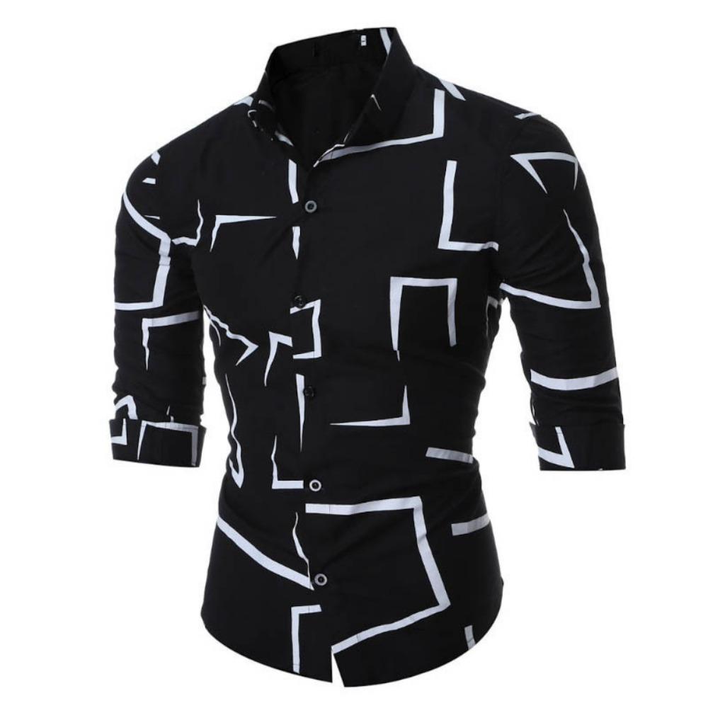 New Men's Printed Shirt Long Sleeve Collar Fashionable Slimming Top