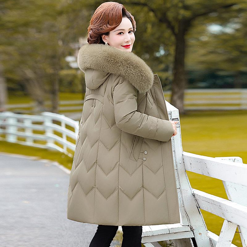 Mom's Down Jacket Mid Length Plus Size Over The Knee Thick Warm and Stylish Winter Jacket