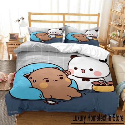 Niedlicher Bubu Dudu-Bettbezug mit Cartoon-Bär und Panda, Kawaii-Bettwäsche-Set, weicher Bettbezug und Kissenbezüge, Einzelbett, Doppelbett, Queensize-Bett, Kingsize-Bett für Kinder