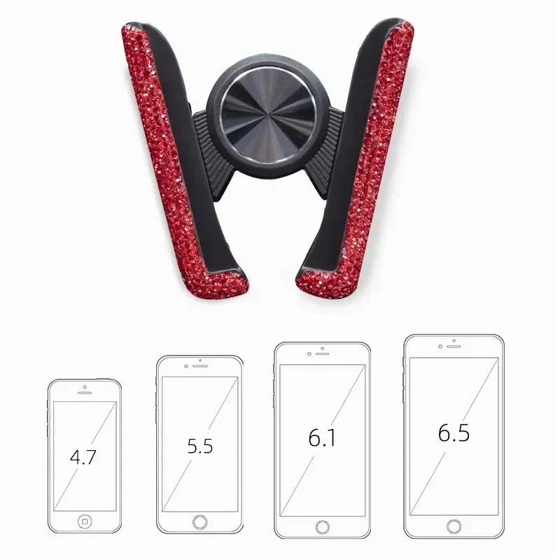 Car Phone Holder for Car Air Vent Diamond Crystal Clip Mount Mobile Phone Stand Bracket Interior Accessories for Women and Girls