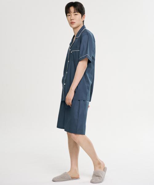 [May Flower] Classic Navy Short-Sleeve Pure Cotton Men's Big Size Pajama Set [Shipped from Korea] 100% Authentic