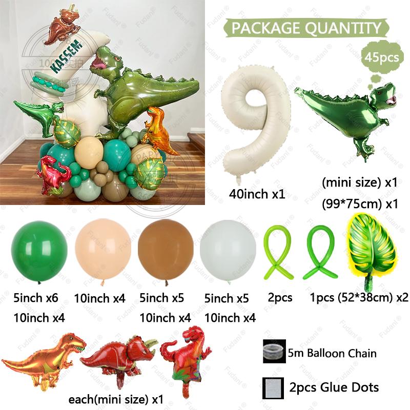45pcs Jungle Dinosaur Party Balloons Set Mini Dinosaur Balloon Cream White Number Ballon Kids 1 2 3 4 5Year Birthday Party Decor