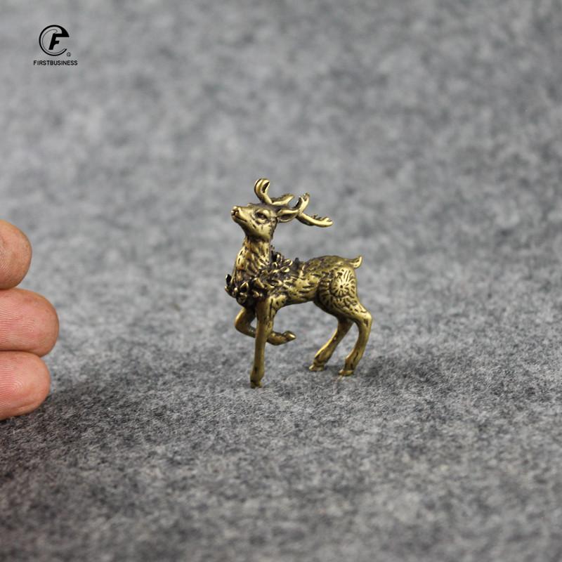 Vintage Copper Deer Ornaments 1 Pair Solid Brass Sika Deer Figurines Lucky Feng Shui Crafts Sculpture Home Office Desk Deoration