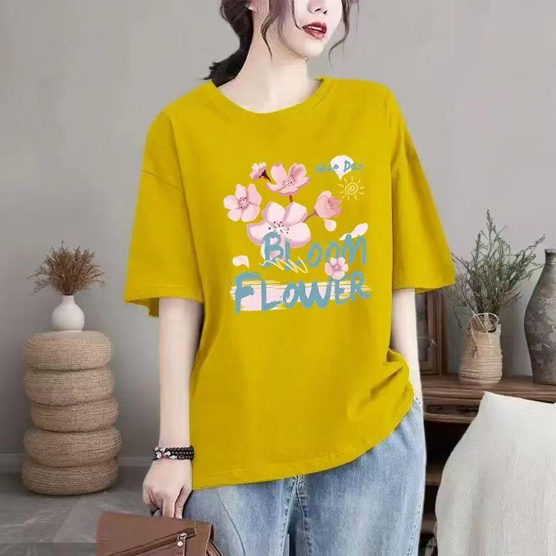 Summer New Cotton Casual Round Neck Women Trend Loose T-shirt