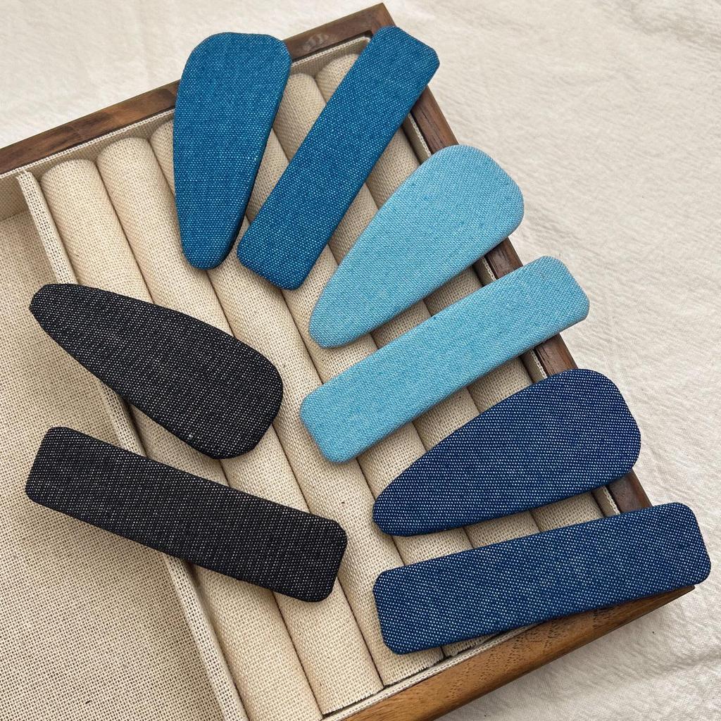 Versatile Denim Blue Teardrop Snap Hair Clip for Frizzy Hair and Bangs - Retro Hair Accessory for Women