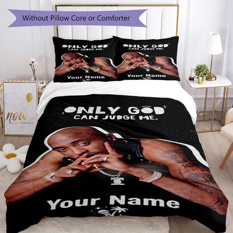 2pac Customizable Name Bed CoverBed Design for Decorate room Machine Washable Home Decor Gift for Festivals