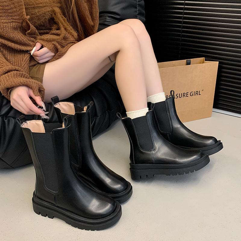 Martin boots women's 2025 autumn and winter new British style medium tube Chelsea black chimney thick-soled small short boots