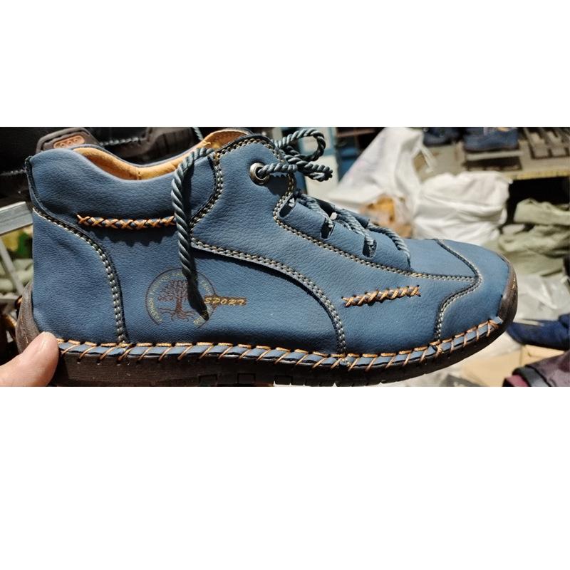 Fashion Men's Shoes Short Boots Handmade Leather Boots High Top Leather Flat Bottom Outdoor Workwear Casual Shoes Large Size Board Shoes