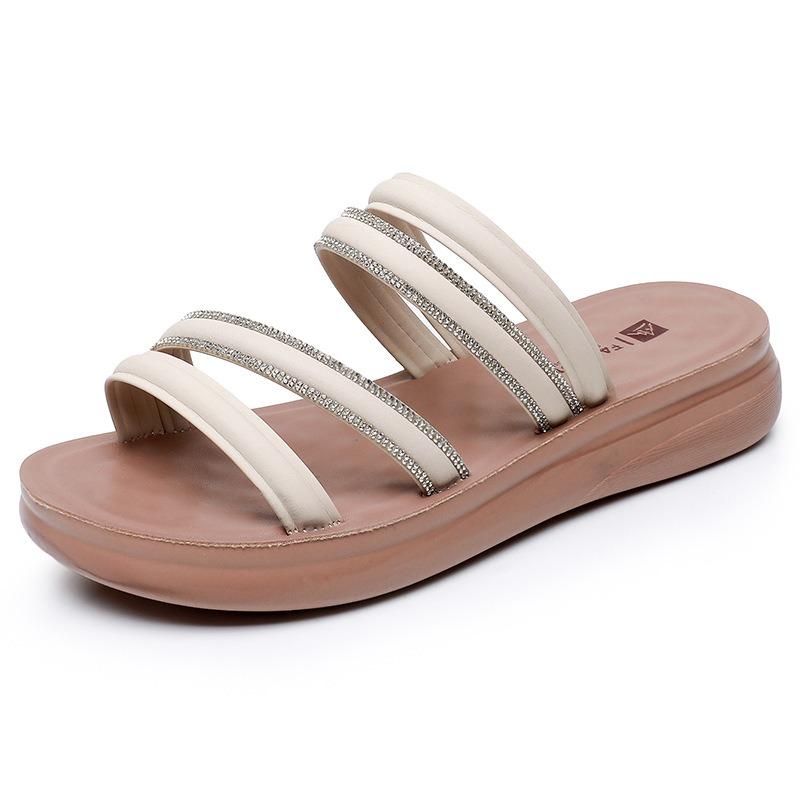 Summer new slippers for women to wear fashionable non-slip and comfortable middle-aged and elderly flat-bottomed breathable sandals