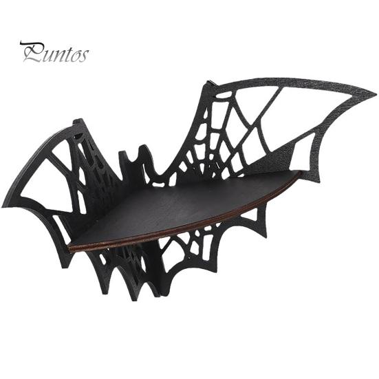 Wall Mounted Organizer Halloween Bat Corner Shelf, Decorative Wooden Mount Display Spooky Room Accessories Spiderweb Design Gothic Floating