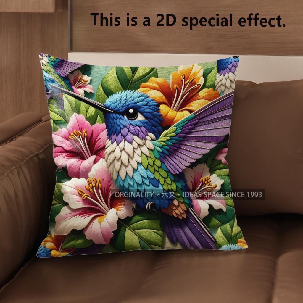2D Hummingbird Floral Bohemian Throw Pillow Covers Pattern Cushion Cover Suitable For Sofa Bedroom Car Pillow Cover