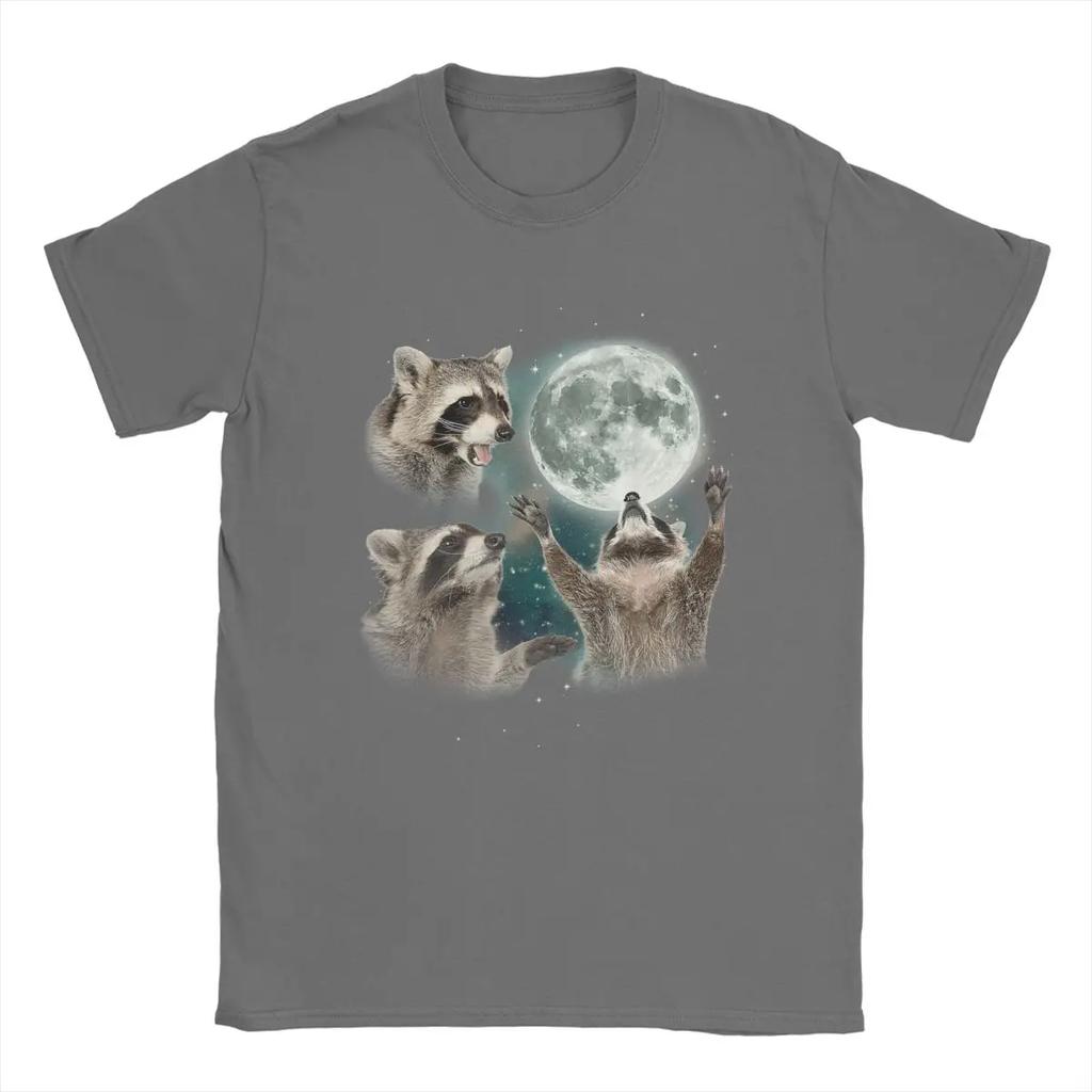 Raccoon 3 Racoons Howling At Moon T-Shirts Men Funny Weird Cursed Novelty 100% Cotton Tee Shirt Crewneck Short Sleeve T Shirts
