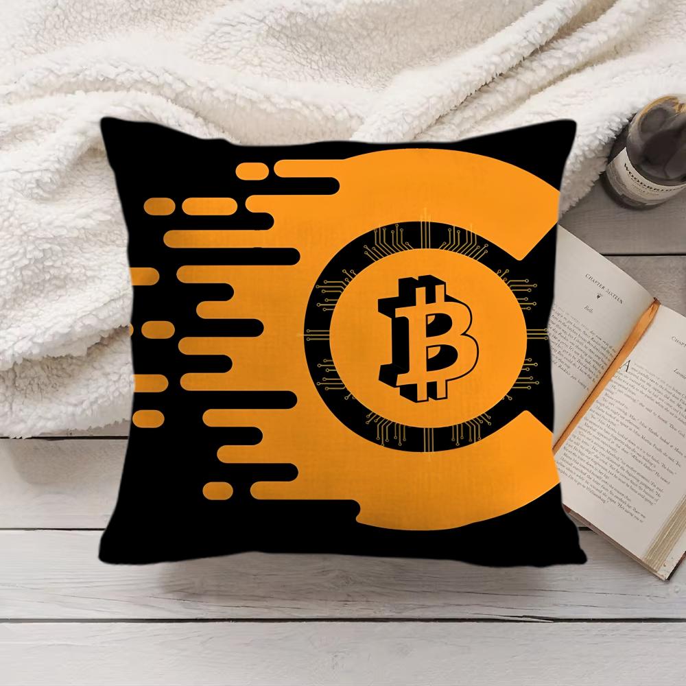 Housse de coussin Bitcoin Cryptomonnaie Btc Peluche Courte Soie Fermeture Éclair Invisible Anti-poussière Housse de Coussin de Canapé Pour Décoration Intérieure
