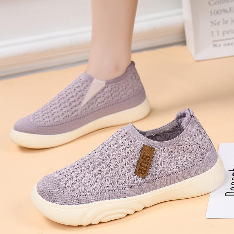 New old Beijing cloth shoes women's knitted elastic thick-soled breathable non-slip one-pedal versatile loafers casual shoes