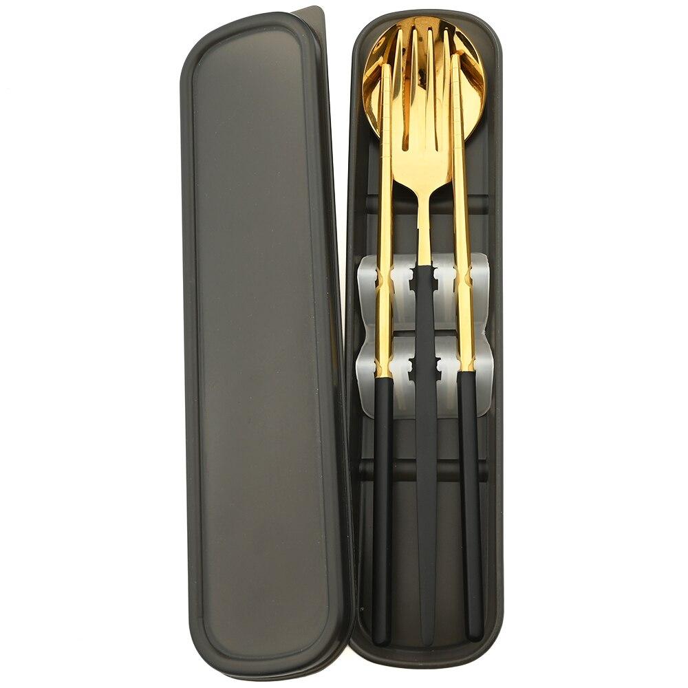 Western Dinnerware Set Travel Camping Cutlery Set Fork Spoon Chopsticks Tableware With Portable Box Stainless Steel Flatware Set