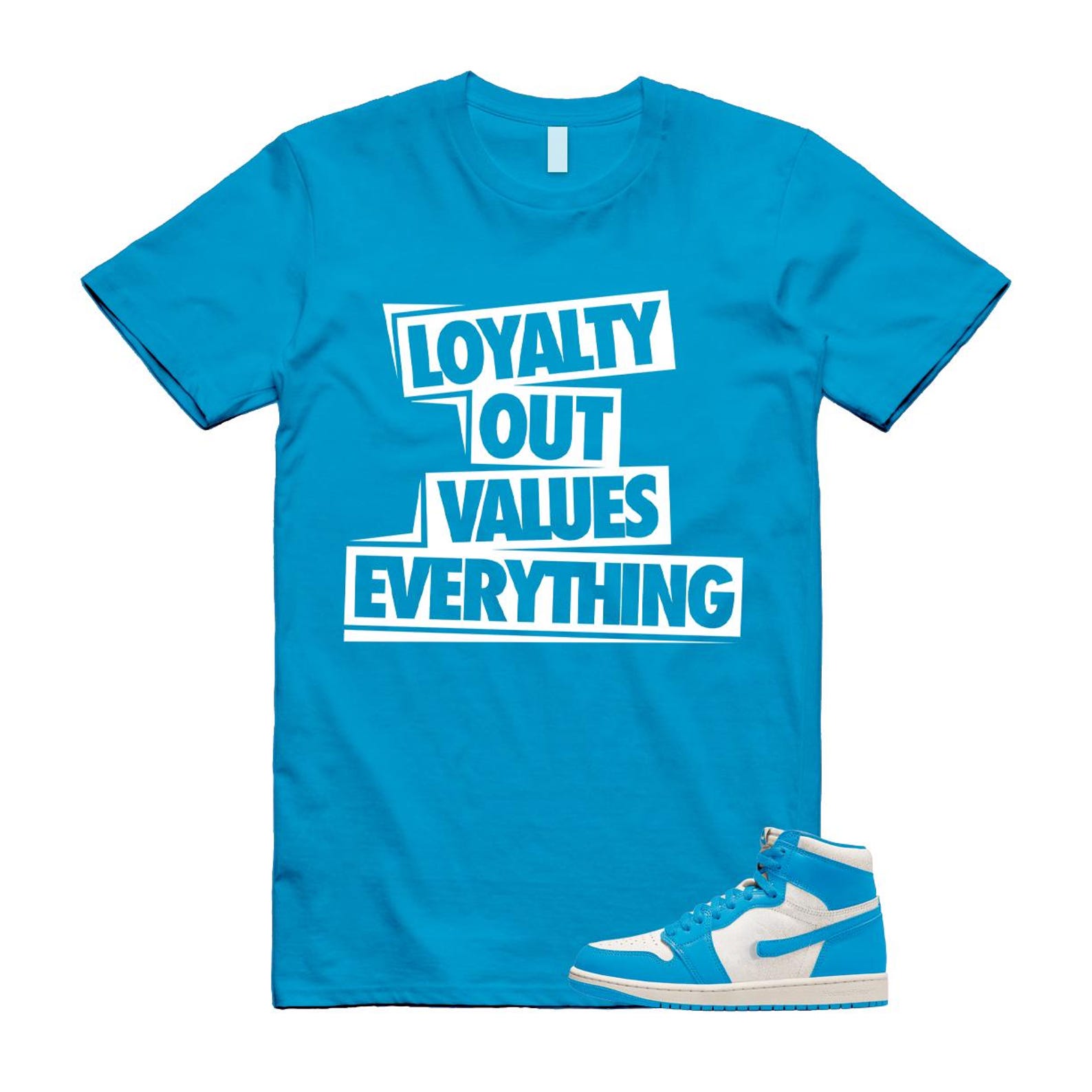 1 UNC Reimagined Dark Powder Blue White Retro High OG T Shirt Match LOVE L