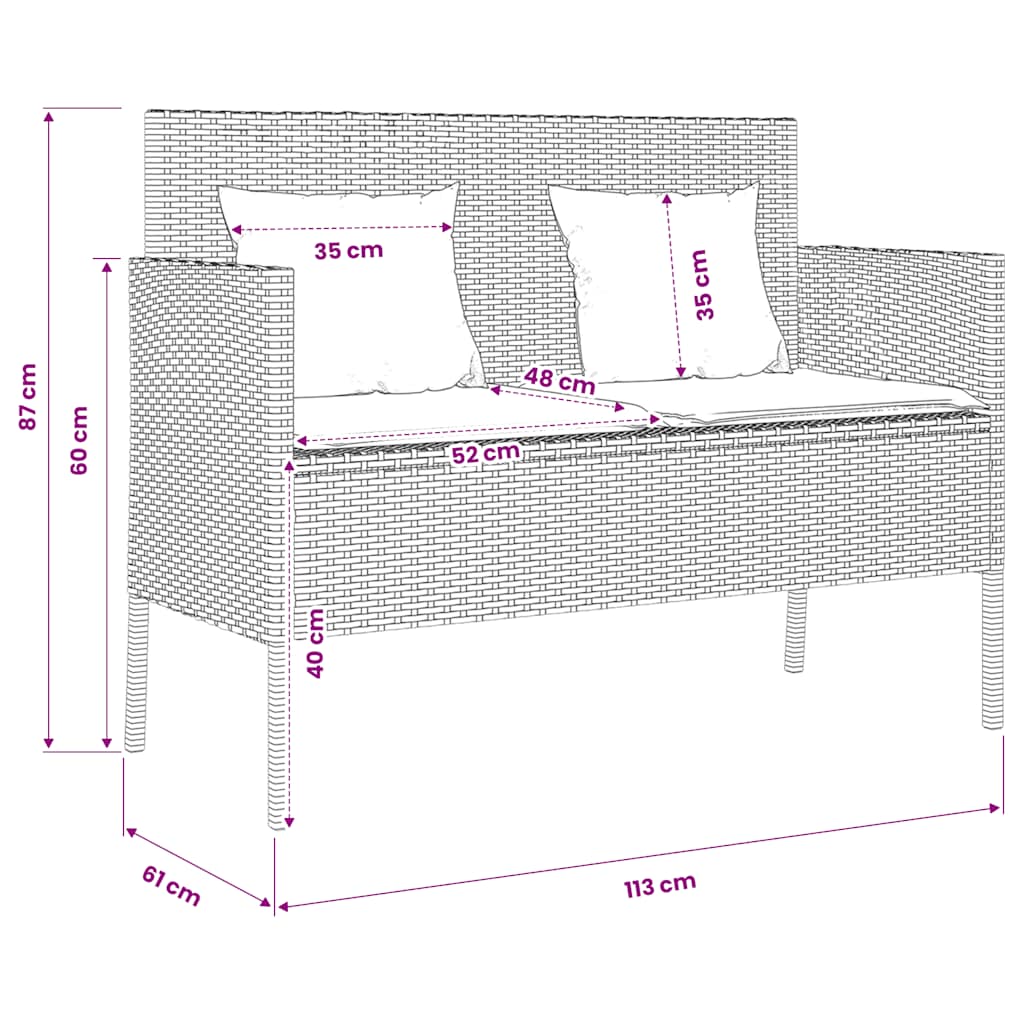 Garden Bench with Cushions Grey Poly Rattan