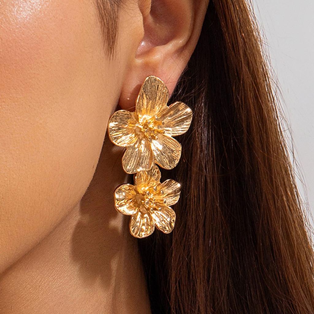 Ornament Pleated Texture Flower Earrings, Creative Temperament Flower Fresh Earrings