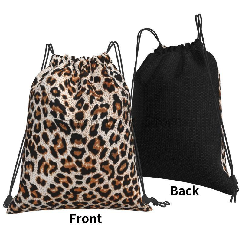 Leopard Cheetah Print Drawstring Backpack Women Men Lightweight Foldable Sport Gym Sackpack Portable Training Storage Sackpack