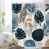 Yellow and Grey Floral Shower Curtain Watercolor Flower Shower Curtain for Bathroom Modern Minimalist White Fabric Bathroom Deco