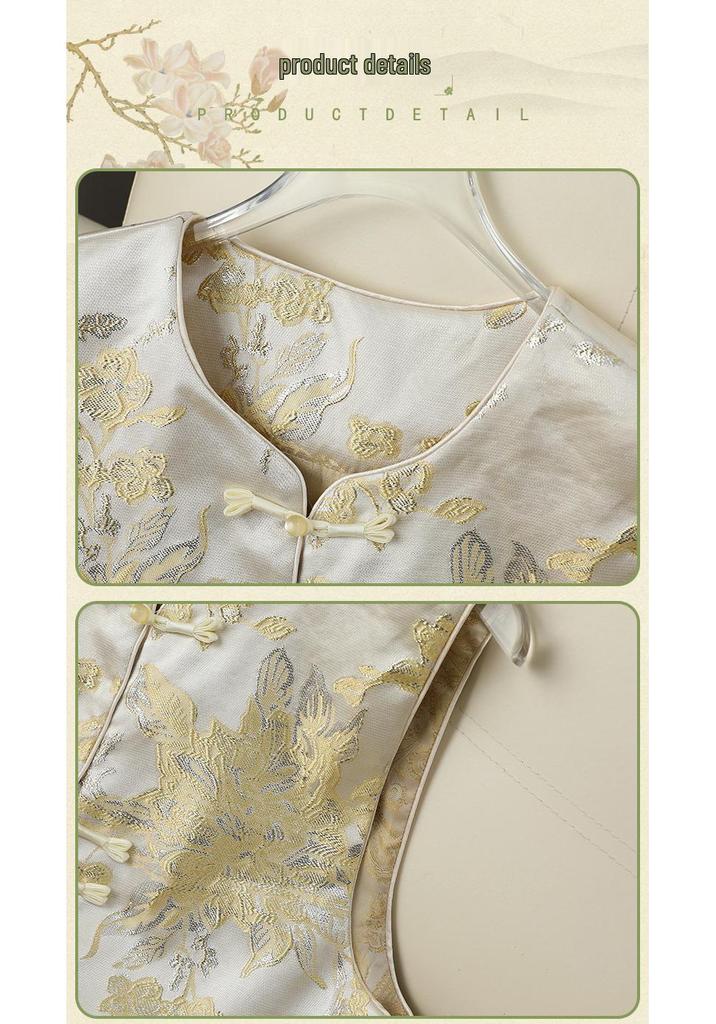 Jacquard Vest: Modern Chinese-Style Round Neck Tang Suit Top