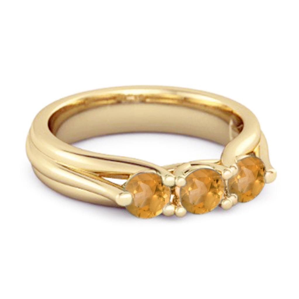 Citrine Three Stone Ring - 925 Sterling Silver Gold Vermeil