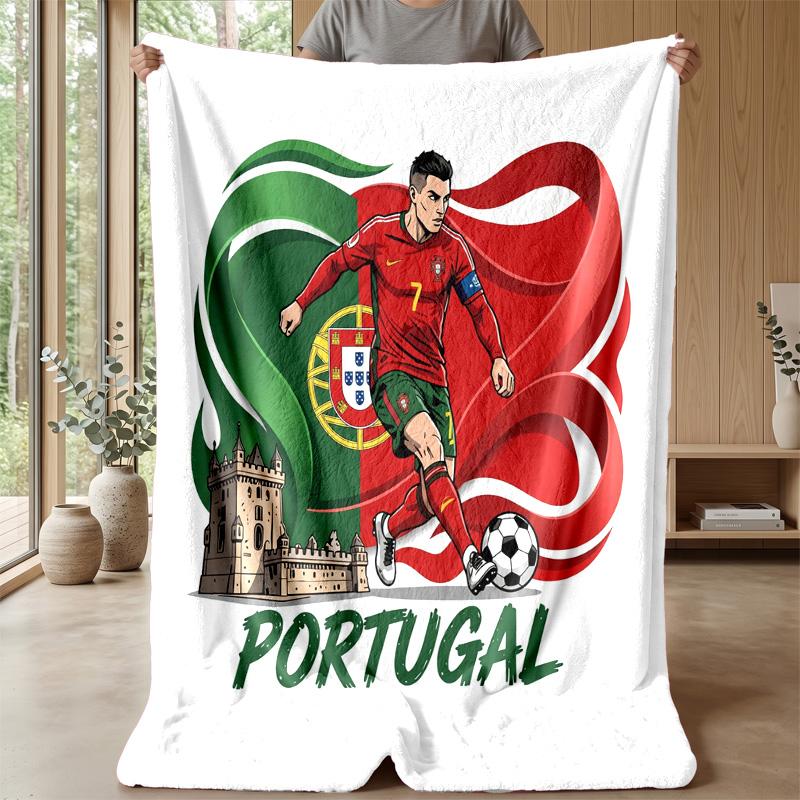 Portugal Football Printed Flannel Blanket Skin Friendly Warm Decorative Throw for Indoor Couch Bed Daily Use