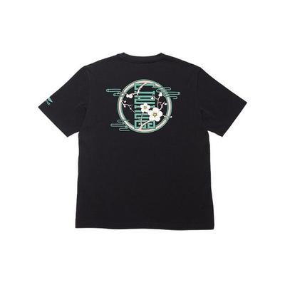 Blomstermønstret Rund Hals Casual Kortermet T-skjorte Unisex Topper Svart AHSS495-2