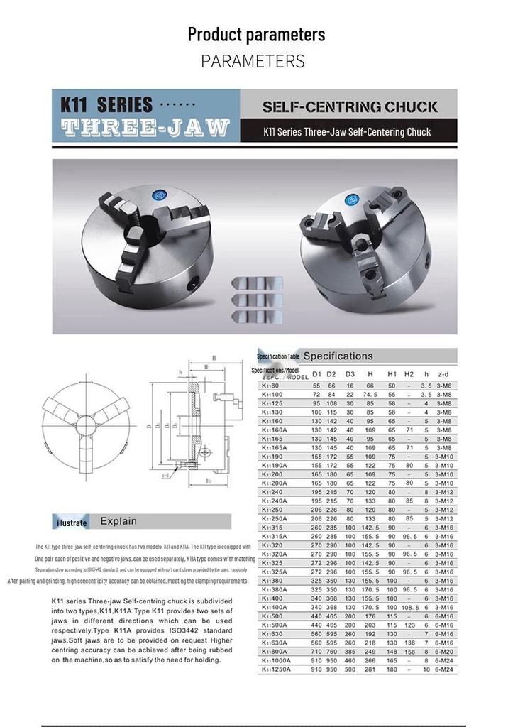 Chuck Yuan Pai K11160 Self-Centering Lathe Chuck with Forward & Reverse Linked Three Jaws