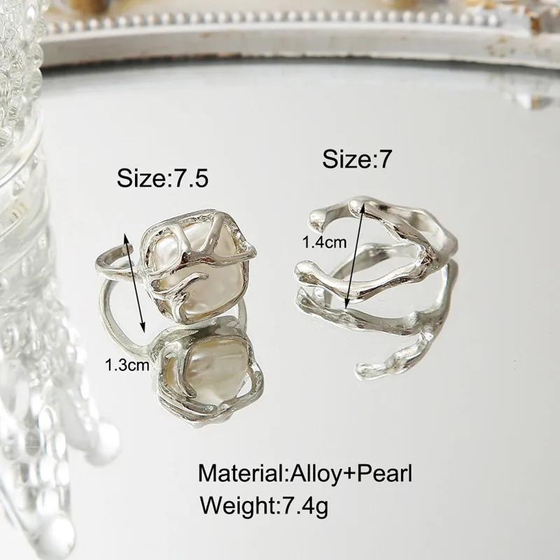 New Irregular Opening Pearl Ring Two-piece Set For Women Fashionable Personalized Daily Accessory Party Jewelry Birthday Gifts