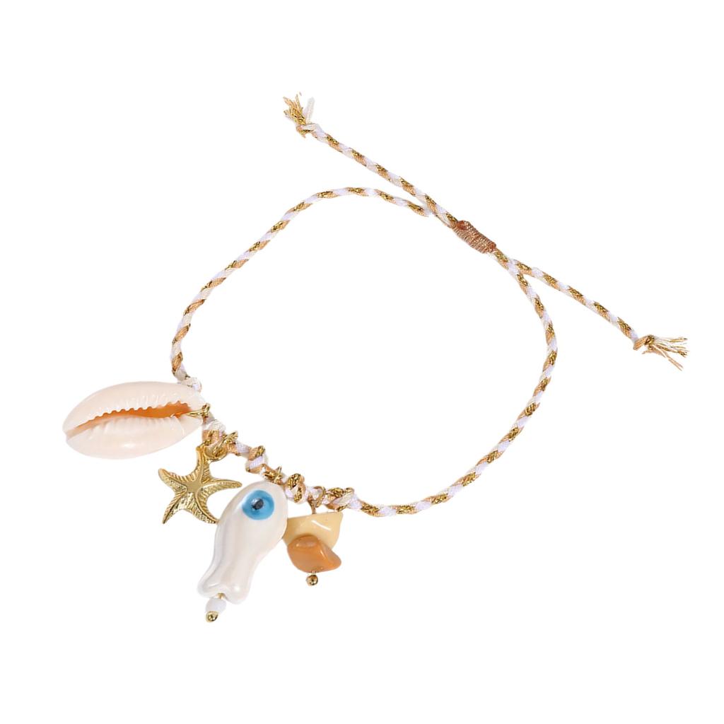 Adjustable Charm Bracelet Ceramic Starfish Shell Fish Pendant Braided Rope Jewelry for Casual Wear Gift Ideas