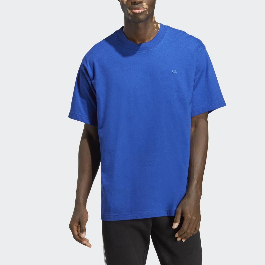 Adidas Originals Solid Color Logo Print Crew Neck T-Shirt Men Tops Treasure-Blue IC7412