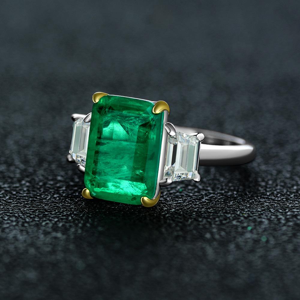 Tancise Jewelry 925 Vintage Sterling Silver 10*14 Emerald Ring Synthesis