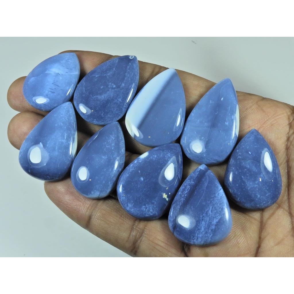 225Cts. Natural Owyhee Blue Opal Pear Cabochon Loose Gemstone 09 Pcs Lot C-3471