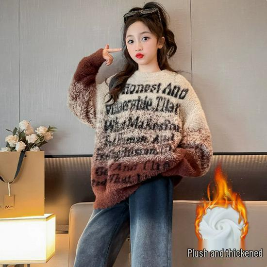 Girls' Winter Sweater 2026: Stylish Faux Mink Velvet Base Layer for Older Children