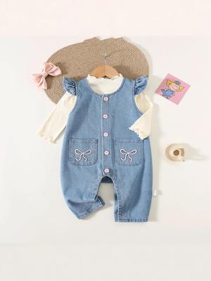Baby Girl Denim Overalls: Cute and Fashionable Spring & Autumn Romper Set for Infants
