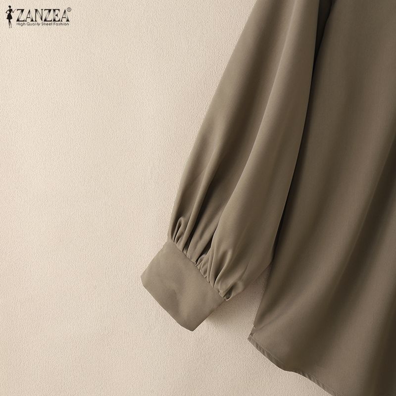 ZANZEA Lässige Bluse mit V-Ausschnitt und langen Ärmeln für Damen in Volltonfarbe