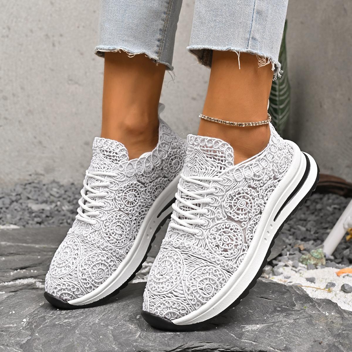 

Мода 2025 Новые Женские Кроссовки Дышащие Модные Кроссовки Большого Размера Женские Кроссовки Сетчатая Ткань Шнуровка Женская Обувь Zapatos De Mujer 36 белый