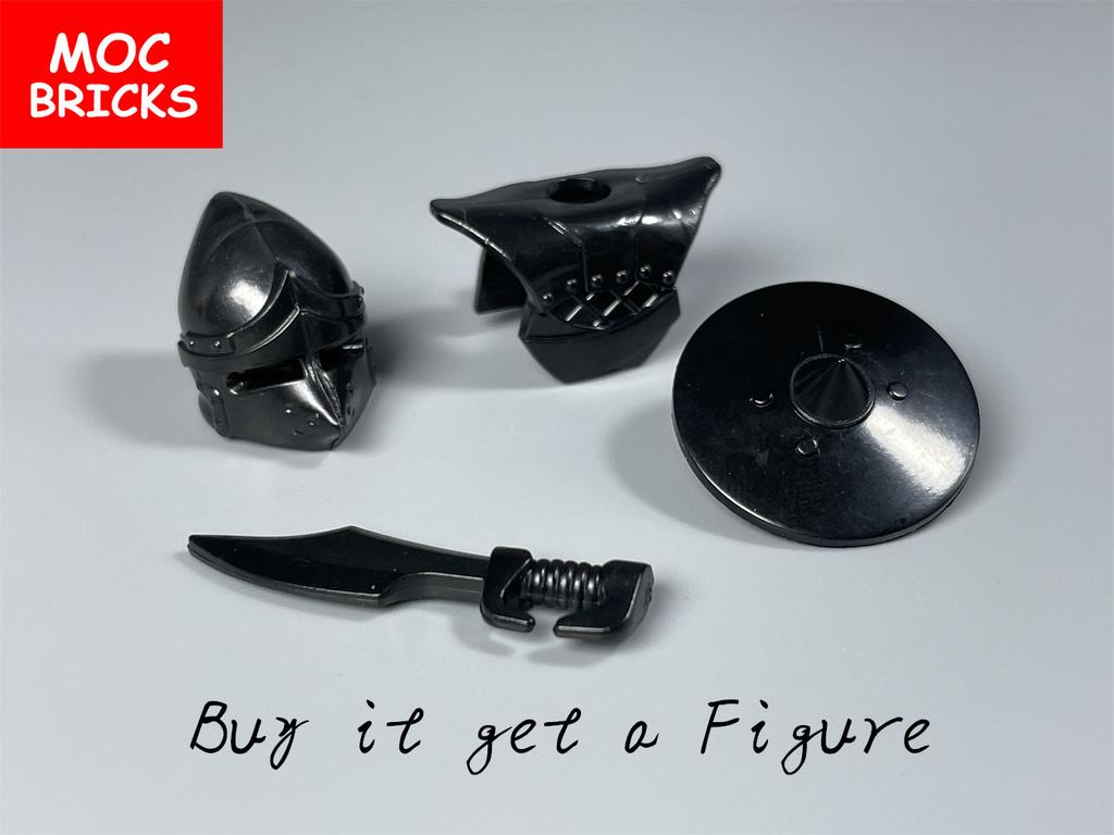 Einzelner MOC Baustein Schwarzer Goldener Rüstungswarrior Mittelalterliche Ritter Rom Waffe Actionfigur Pädagogischer Baustein Geschenke