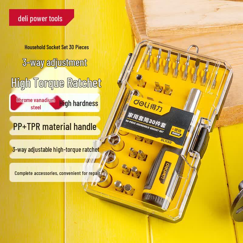 Deli DL1130 30-Piece Ratchet Screwdriver and Socket Set