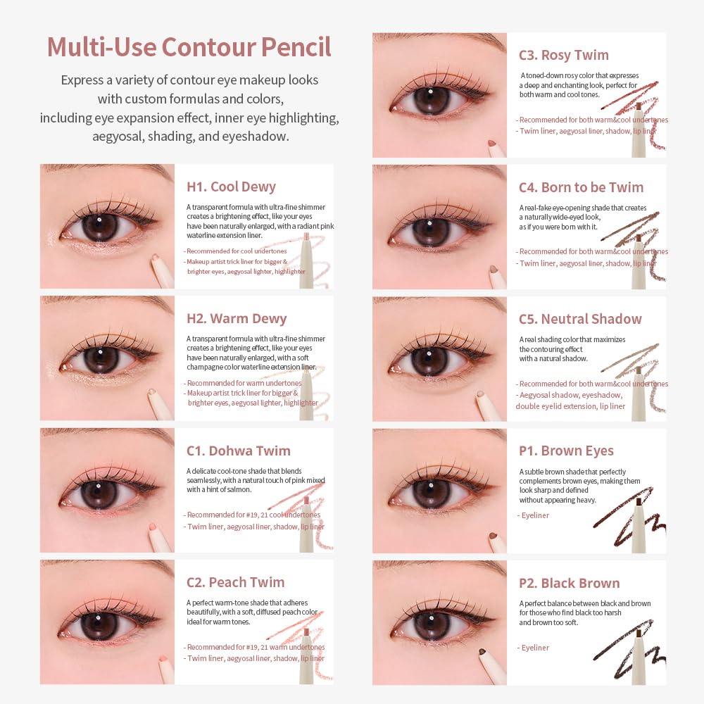 Heart Percent Dote On Mood Contour Eye Liner Slim Waterproof Pencil EyelinerTear BagTwimHighlighter (C2. Peach Twim) Korean Cosmetics
