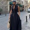Spring Women's European and American Style French Design Round Neck Sleeveless Waist Cinched Commuting Temperament Midi Dress