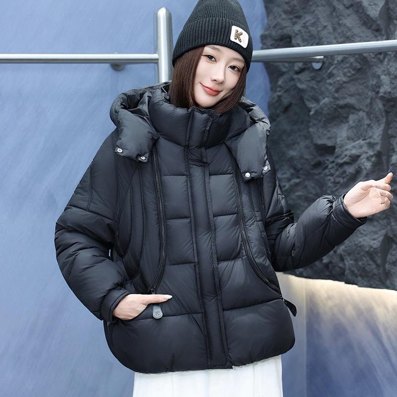Puff ribs jacket padded jacket small zipper new fashion double short bread clothing European hooded cotton clothing women's winter