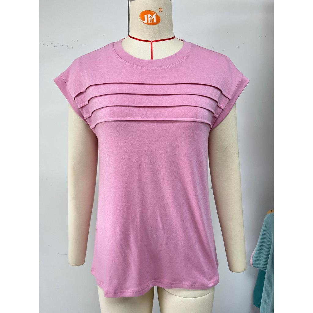 Women's Striped Loose Crew Neck Short Sleeve T-Shirt Top Spring Summer New Casual Tee For Cross-border Trade