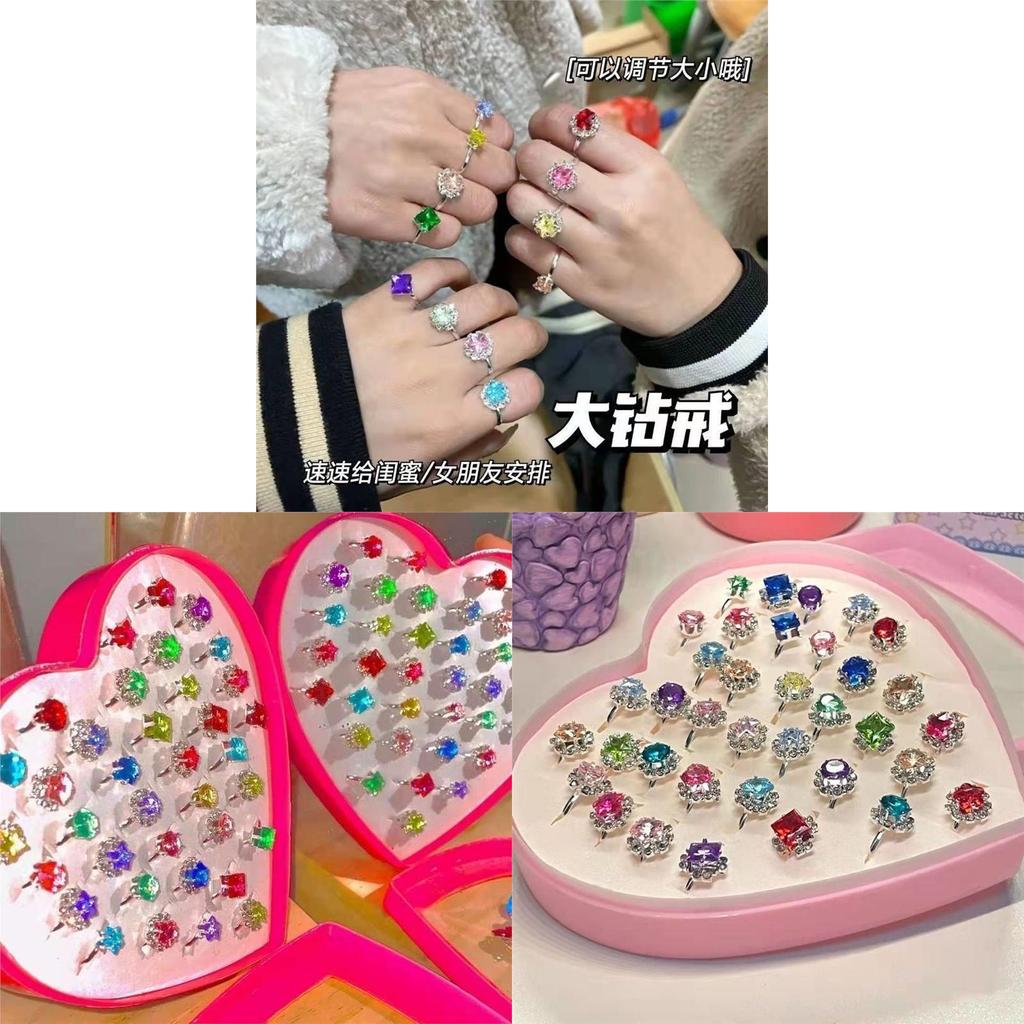 Water Crystal Diamond Princess Adjustable Ring With Heart Box For Girls